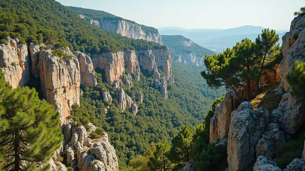 Kireçtaşı kayalıklar ve sedir-çam ormanı ile Termessos manzarası