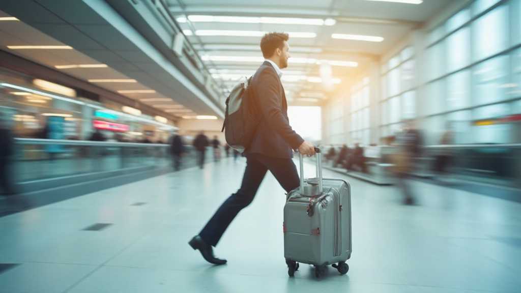 Elinde kabin valiziyle yürüyen yolcu silueti