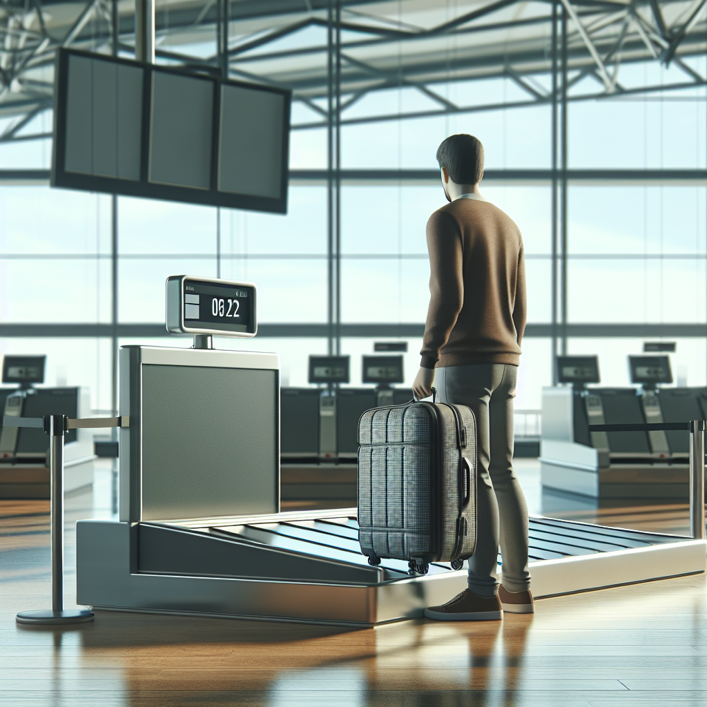 Check-in kontuarında bagajını tartan yolcu