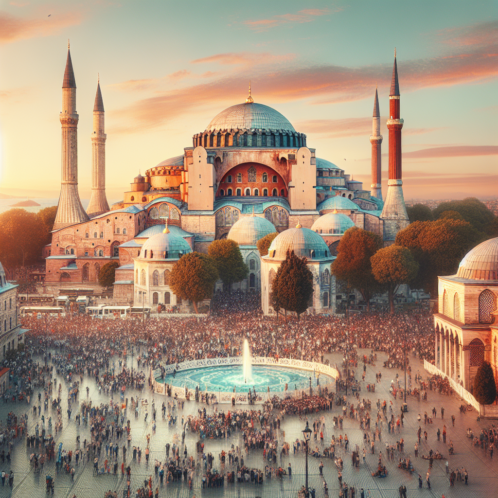 İstanbul Sultanahmet’te Ayasofya ve Sultanahmet Camii silüeti