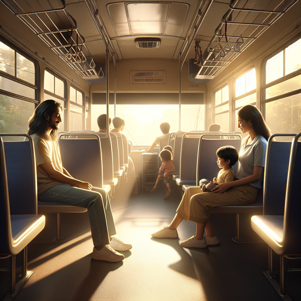 Otobüs içinde yan yana oturan ebeveyn ve çocuk