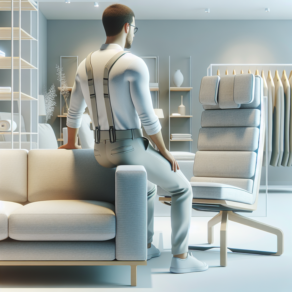 Mobilya mağazasında kanepede oturup konforu test eden kişi