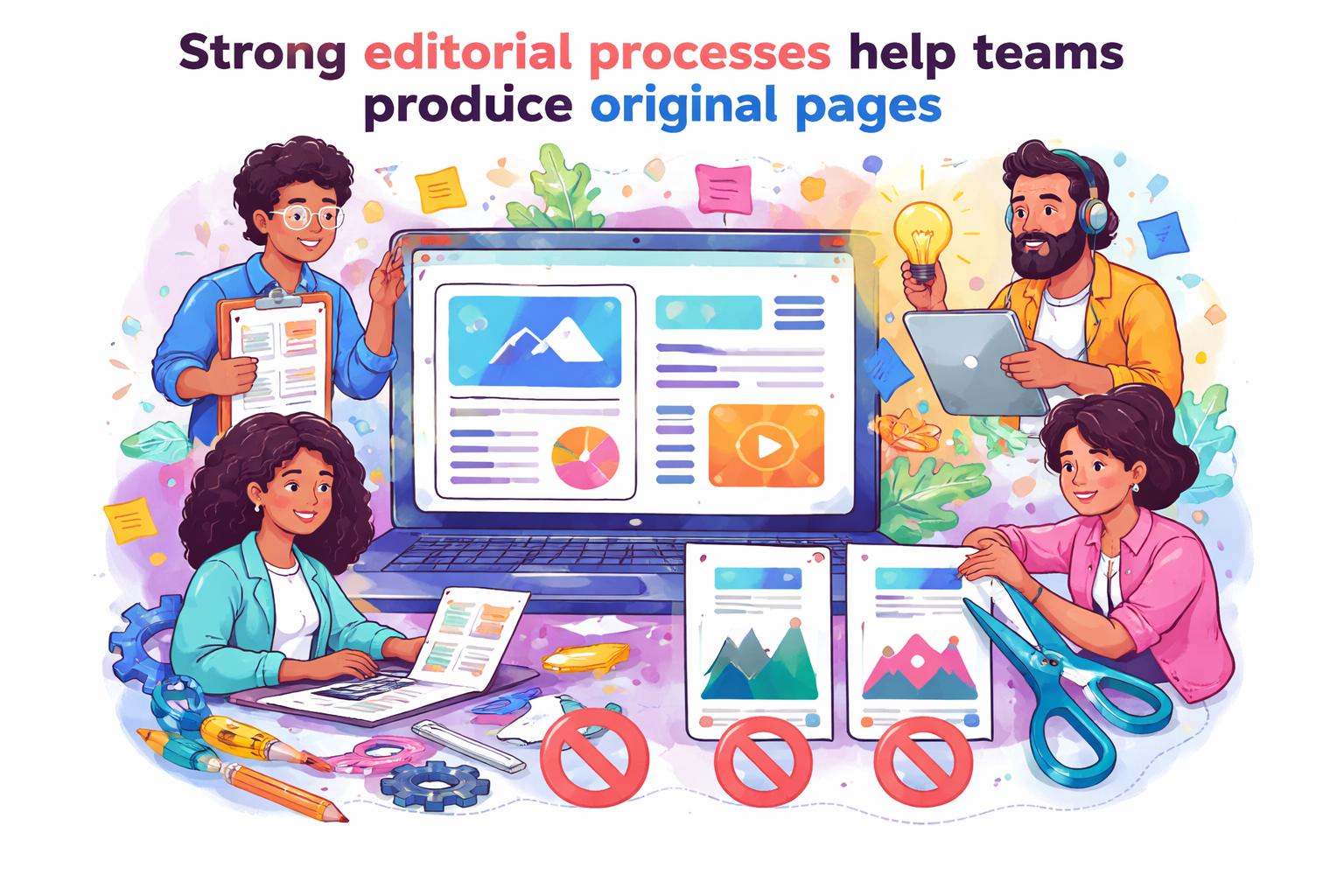 Strong editorial processes help teams produce original pages instead of repeating the same copy across URLs.